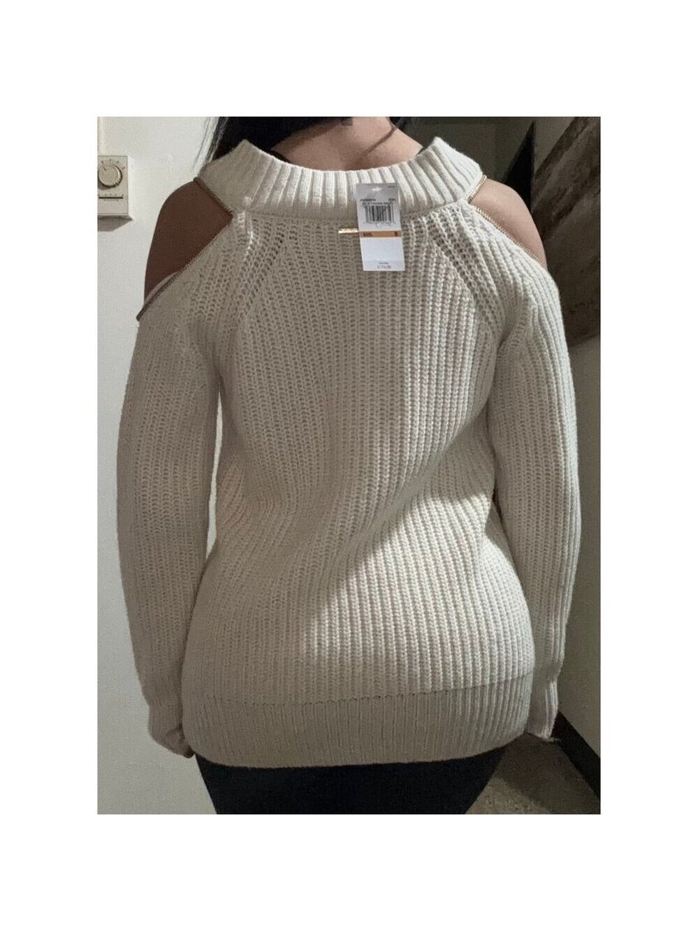 MICHAEL KORS Sweater Women's Size S white Zip Accent Cold Shoulder Knit Top - Picture 3 of 5